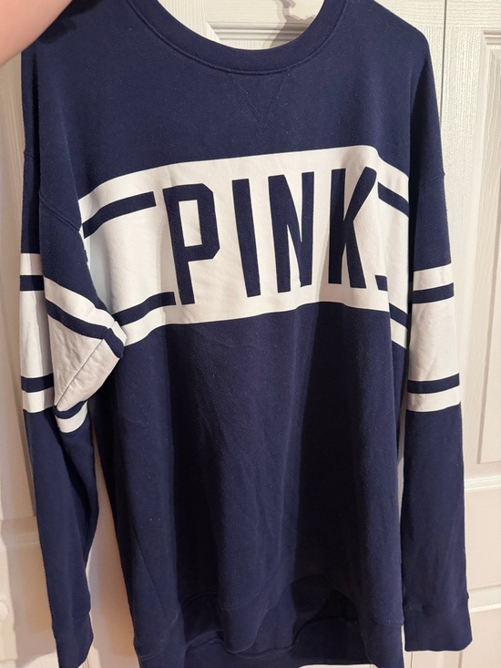 PINK Victoria's Secret Sweaters - PINK Victoria's Secret Navy and White Crewneck Sweatshirt
